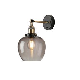 DK1122  Cawdor Wall Light, 1 Light E27, Antique Brass/Black/Smoke Wine Glass